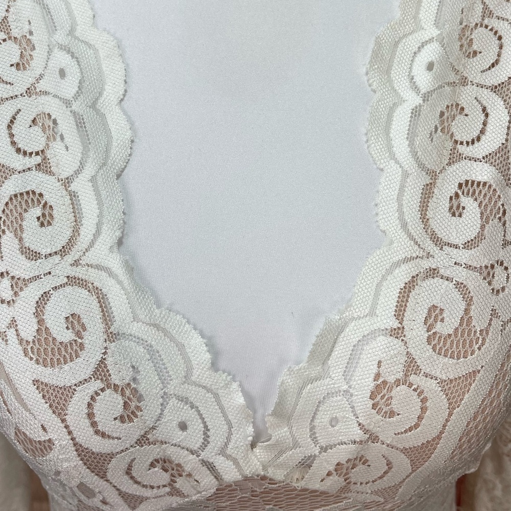 Kimcine off white nude lined 3/4 sleeve V-neck fitted stretch dress women’s S - Picture 4 of 17